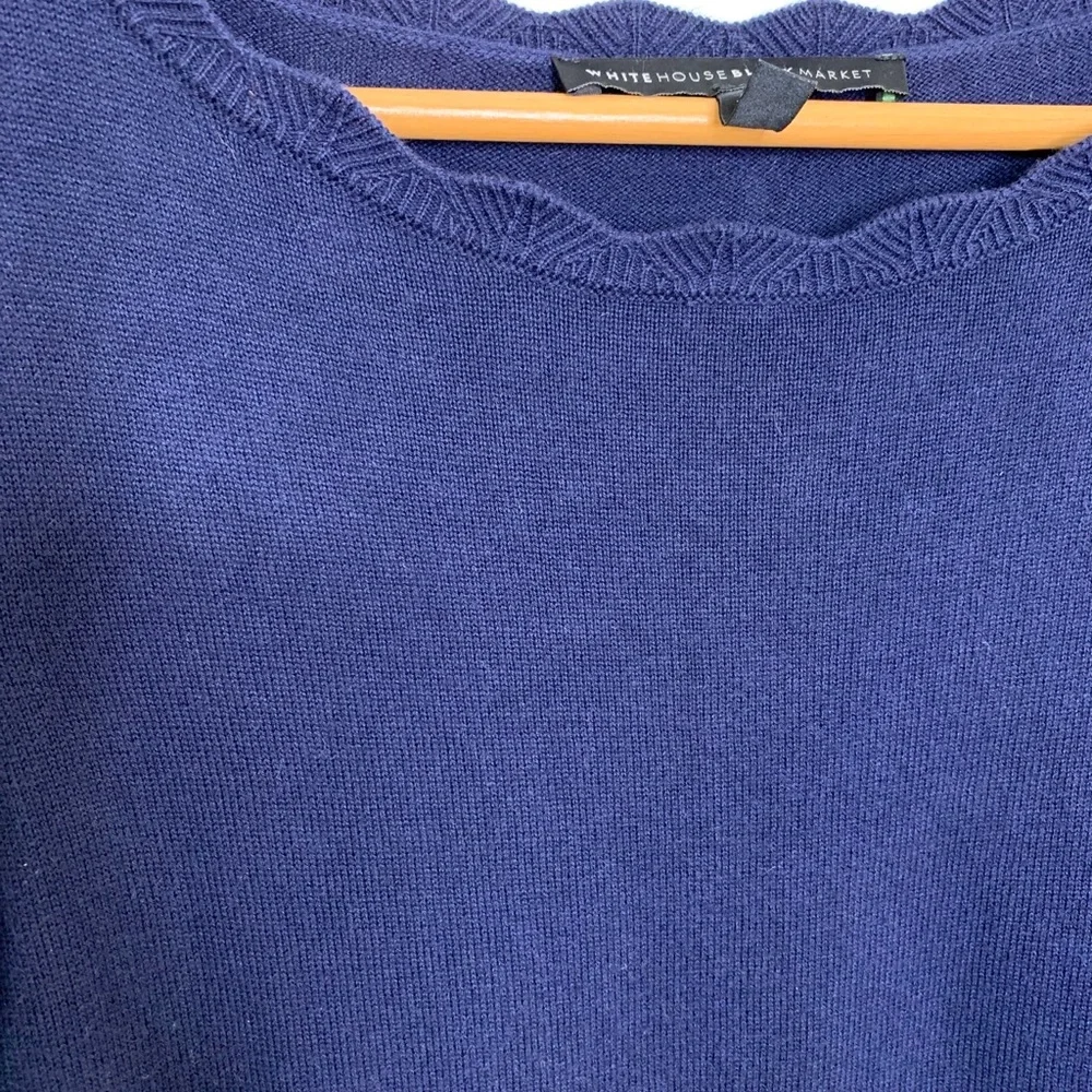 White House Black Market Navy Sweater With Stripe Trim Nautical Size XS 10% Silk
